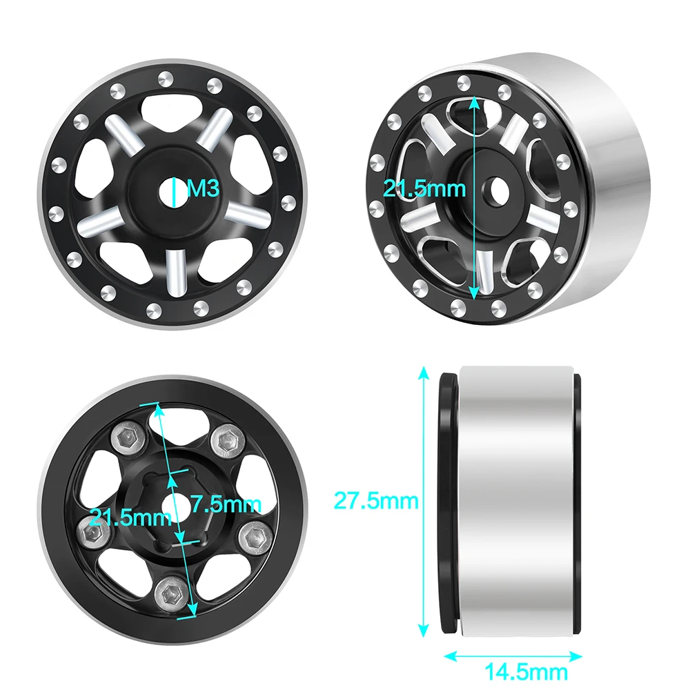 AXSPEED 4Pcs TRX4M Beadlock Metal Wheel Rims 64mm Rubber Tires Set for TRX-4M Defender Bronco 1/18 Axial SCX24 1/24 RC Car Truck