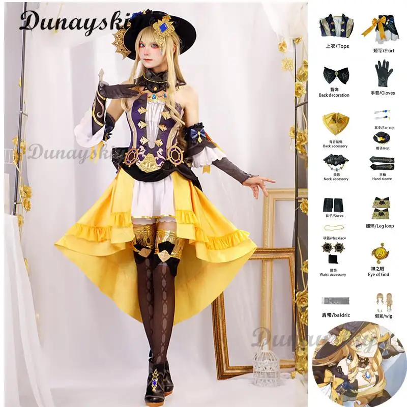 Genshin Impact Navia Cosplay Kostüm Perücke Hut Set Frauen Kleid Uniform Halloween Karneval Party Outfit Uniform mit Hut Mädchen