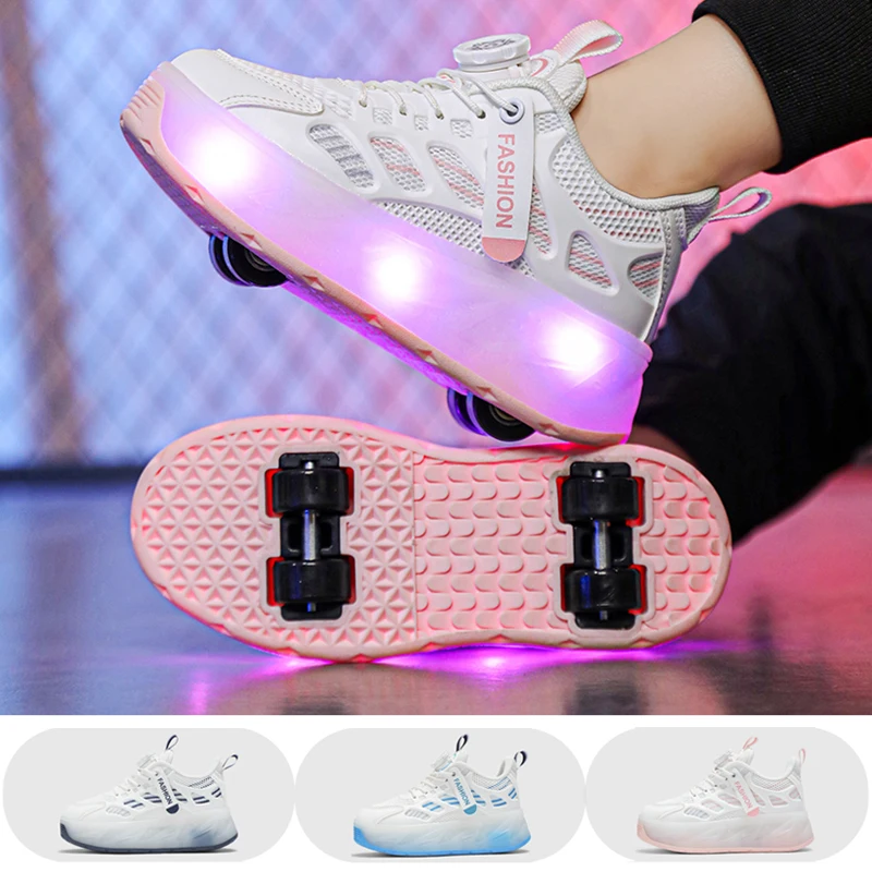 2024 new children's wheel sports shoes students 4-wheeled roller skates with detachable wheels multi-functional running shoes