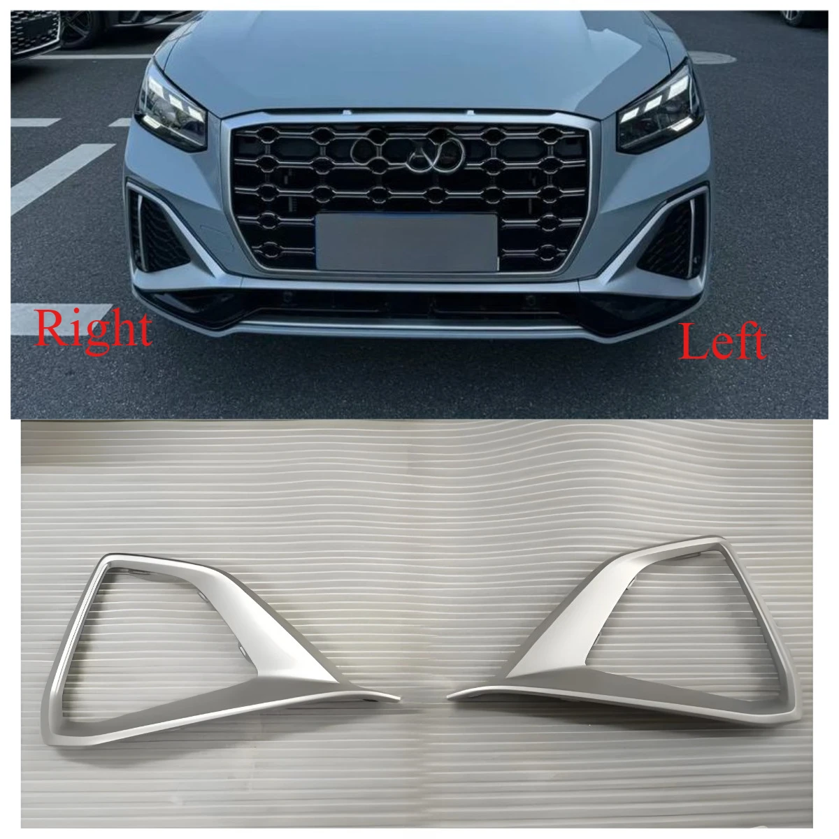 

Автомобильный серебристый передний бампер, противотуманная фара, нижняя решетка, декоративная рамка для Audi Q2 2022 2023