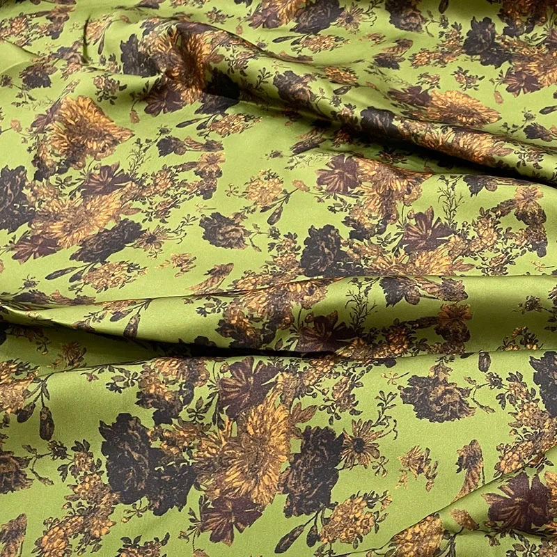 Brand 100% Polyester Green Twill Printed Fabric Fashion Women's Skirt Clothing Handmade Diy Fabrics Cloth for Dress per Meter