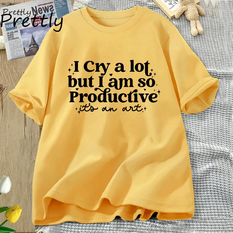 I Cry A Lot But I Am So Productive T Shirt Women Mental Health Music Apparel Y2K TTPD T-shirt Cotton Tshirt Womens Clothing