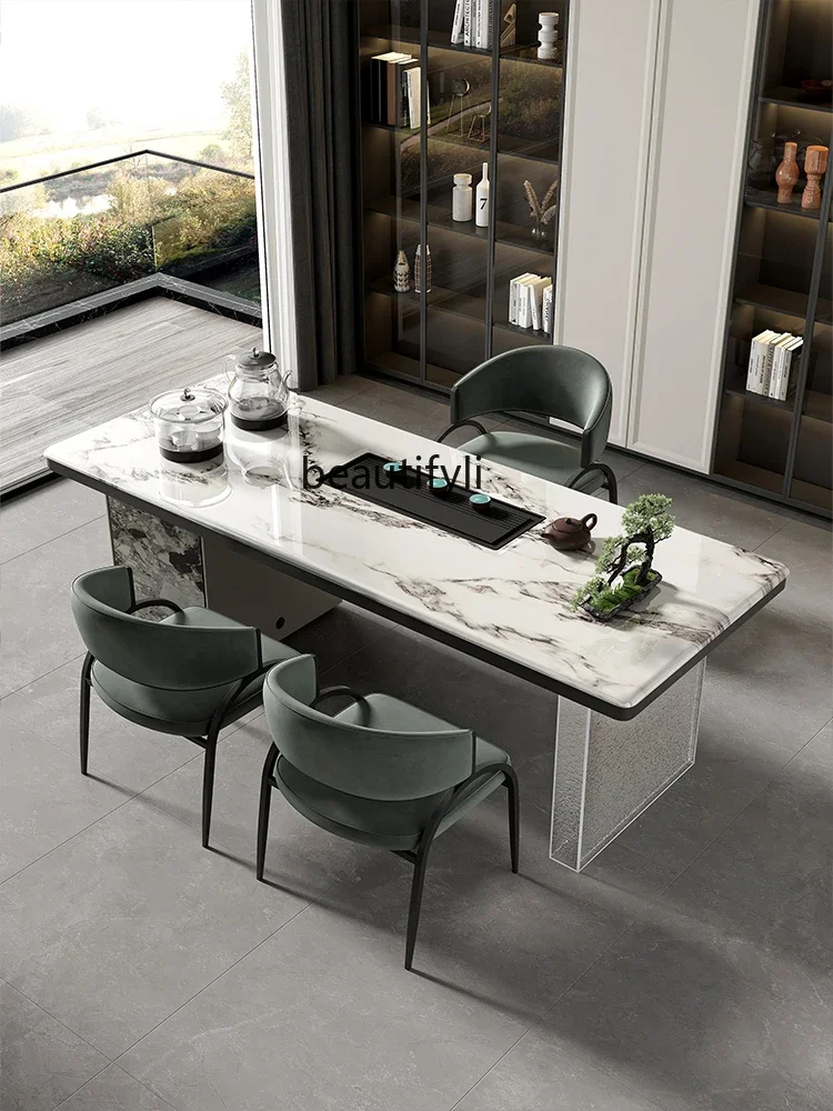 

Italian light luxury rock slab tea table and chair combination office home balcony acrylic tea table
