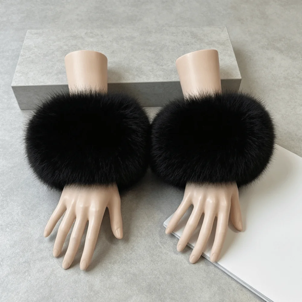 Comfortable Solid Color Faux Fur Wrist Cuffs Soft Keep Warm Sleeve Cuffs Elastic Wristbands Arm Warmer Sleeves Autumn Winter