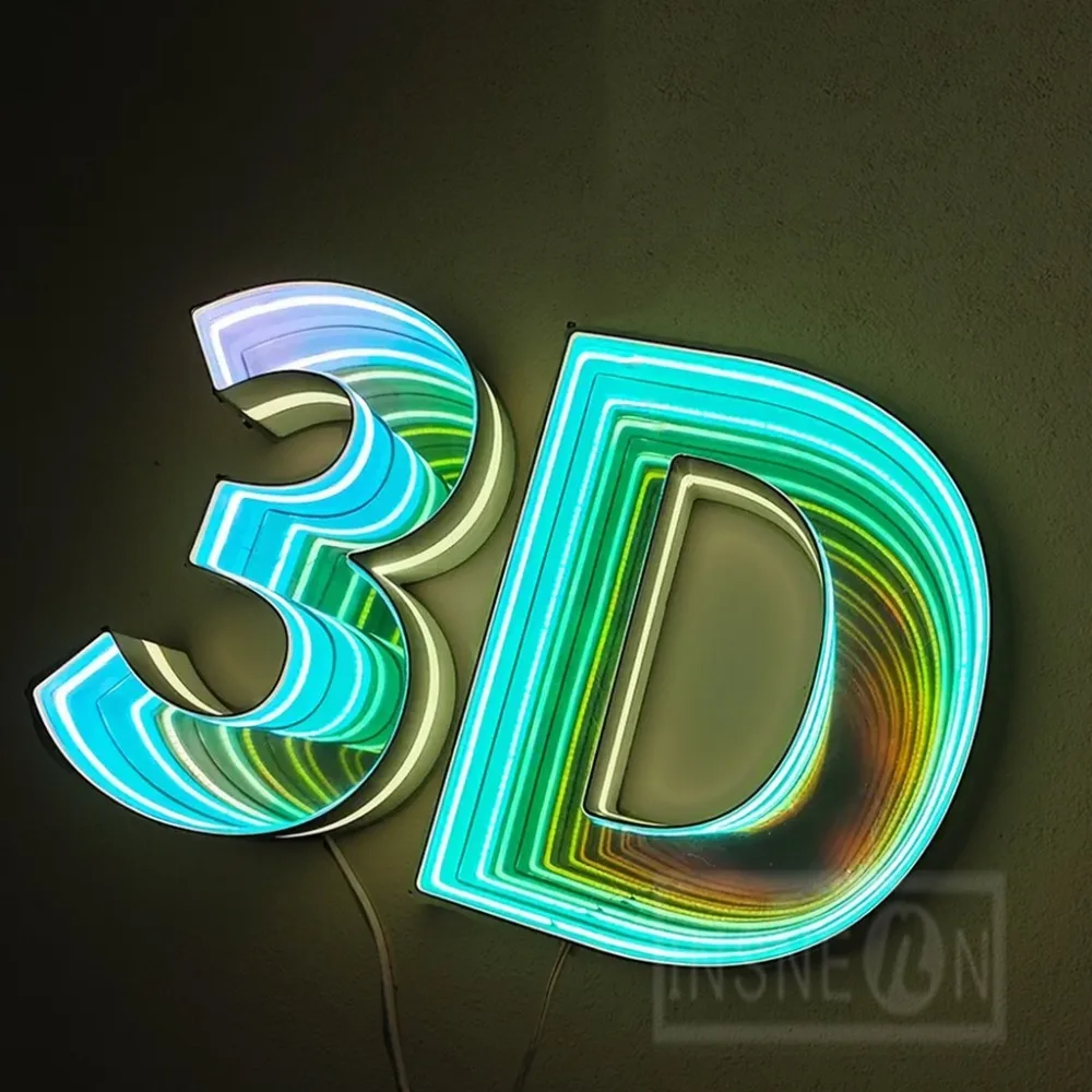 Custom 3D LED Infinity Mirror Light Up Letters Indoor Led Sign Reception Glowing Wall Decor for Home or Business