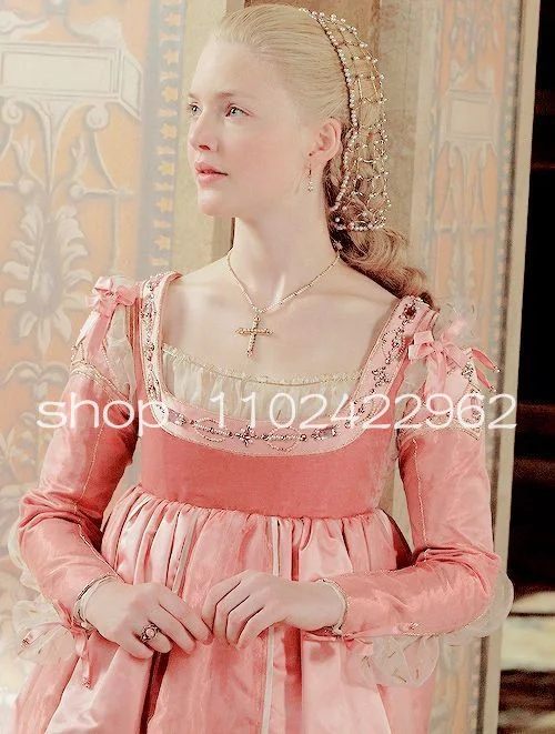 Shiny Pink Princess Tudor Elizabethan Prom Dresses Costume Long Sleeve House of the Dragon Evening Gown Renaissance