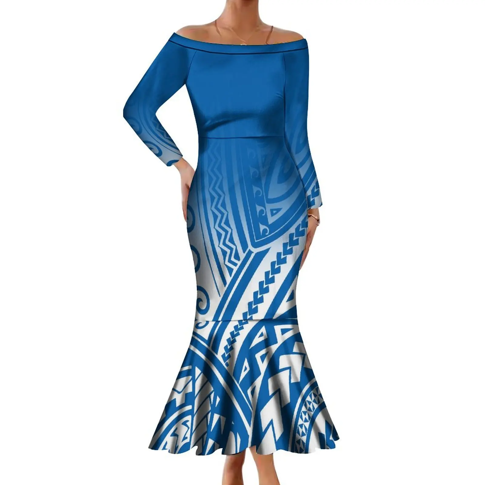 New Style Slim-Fit Off-The-Shoulder Dress Polynesian Dress Tailored For Ladies Samoa Hawaiian Casual Cocktail Dress