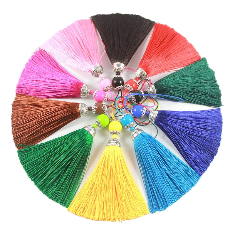 2/5Pcs 8CM Silk Tassel with Acrylic Beads Fringe Brush Tassels Trim Pendant for Crafts DIY Jewelry Finding Key Chain Accessories