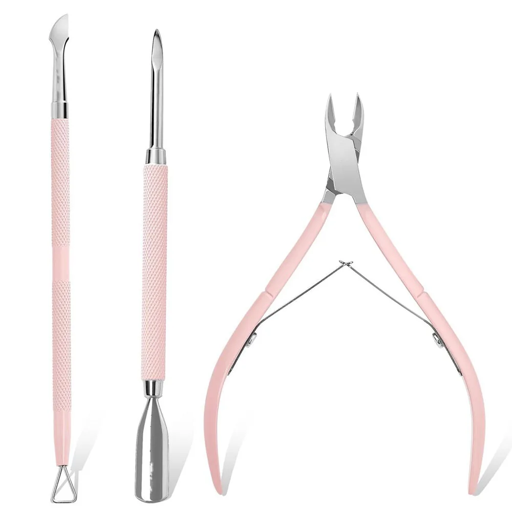 ที่ตัดหนังกำพร้าสแตนเลสแบบสองหัว 3 ชิ้น + กรรไกรตัดเล็บมืออาชีพ สำหรับกำจัดหนังกำพร้า/น้ำยาทาเล็บ อุปกรณ์ทำเล็บ