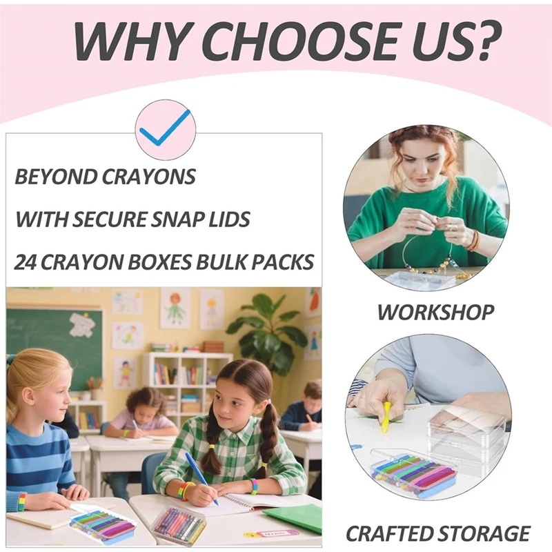 24 Pack Plastic Crayon Boxes with Lids, Clear Stackable Storage Containers for Crayons Bulk, Classroom Organizer, Art-SPMI