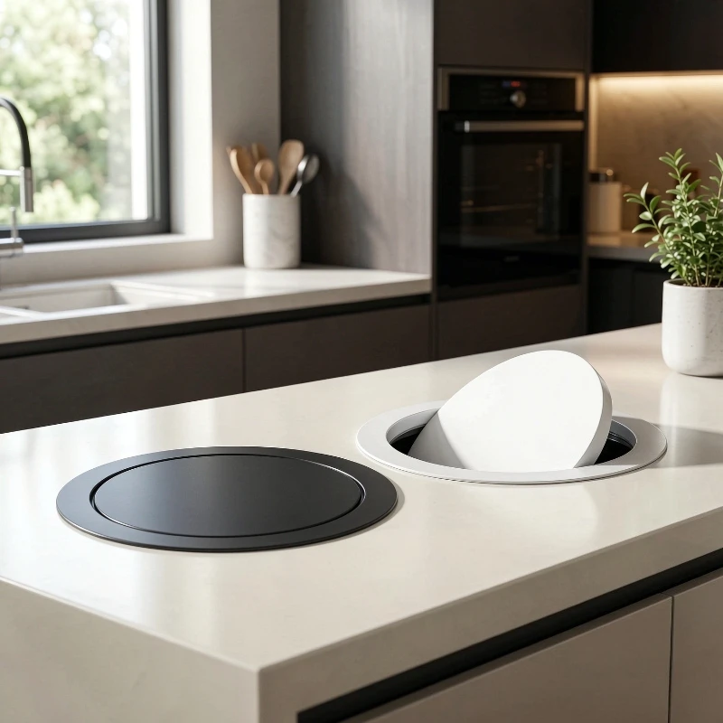 Built In Countertop Trash Can Stainless Steel Embedded Large Capacity Kitchen Garbage Bin with Lid Clean Home Daily Use 쓰레기통