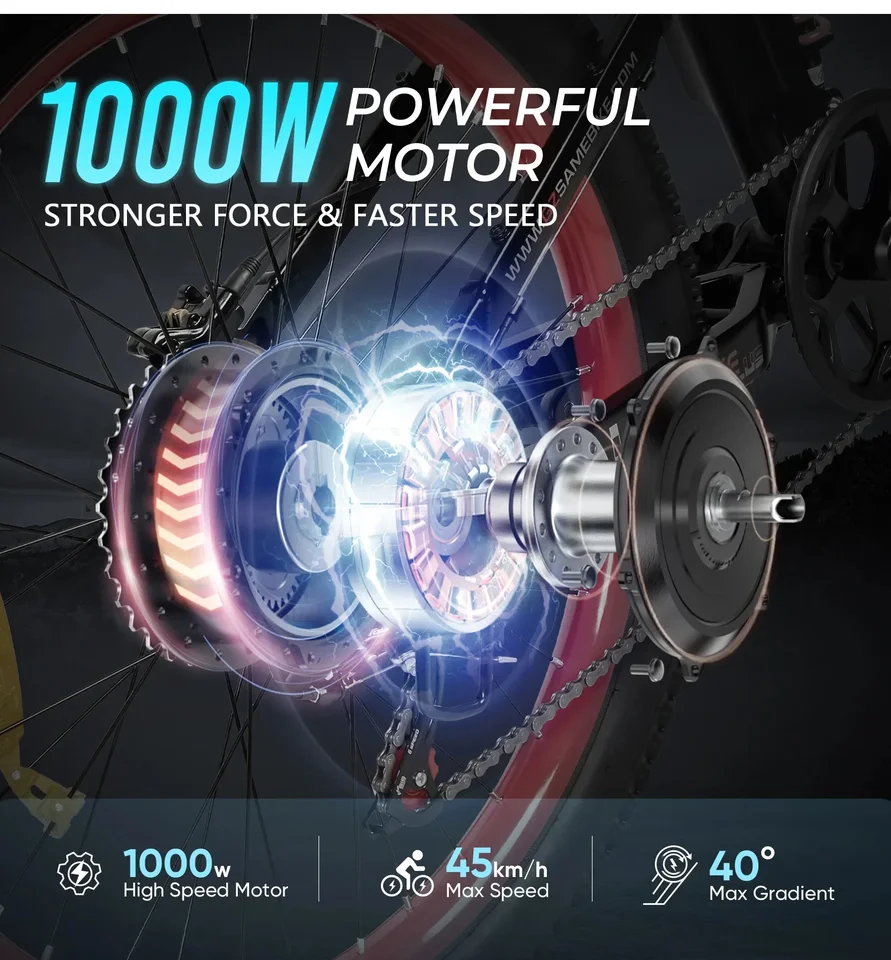 Electric Bike Foldable SAMEBIKE LO26 PLUS 48V 15Ah Battery 1000W Motor E-Bike 26-Inch Wide Tire 45KM/H Commuter Electric Bicycle image 10