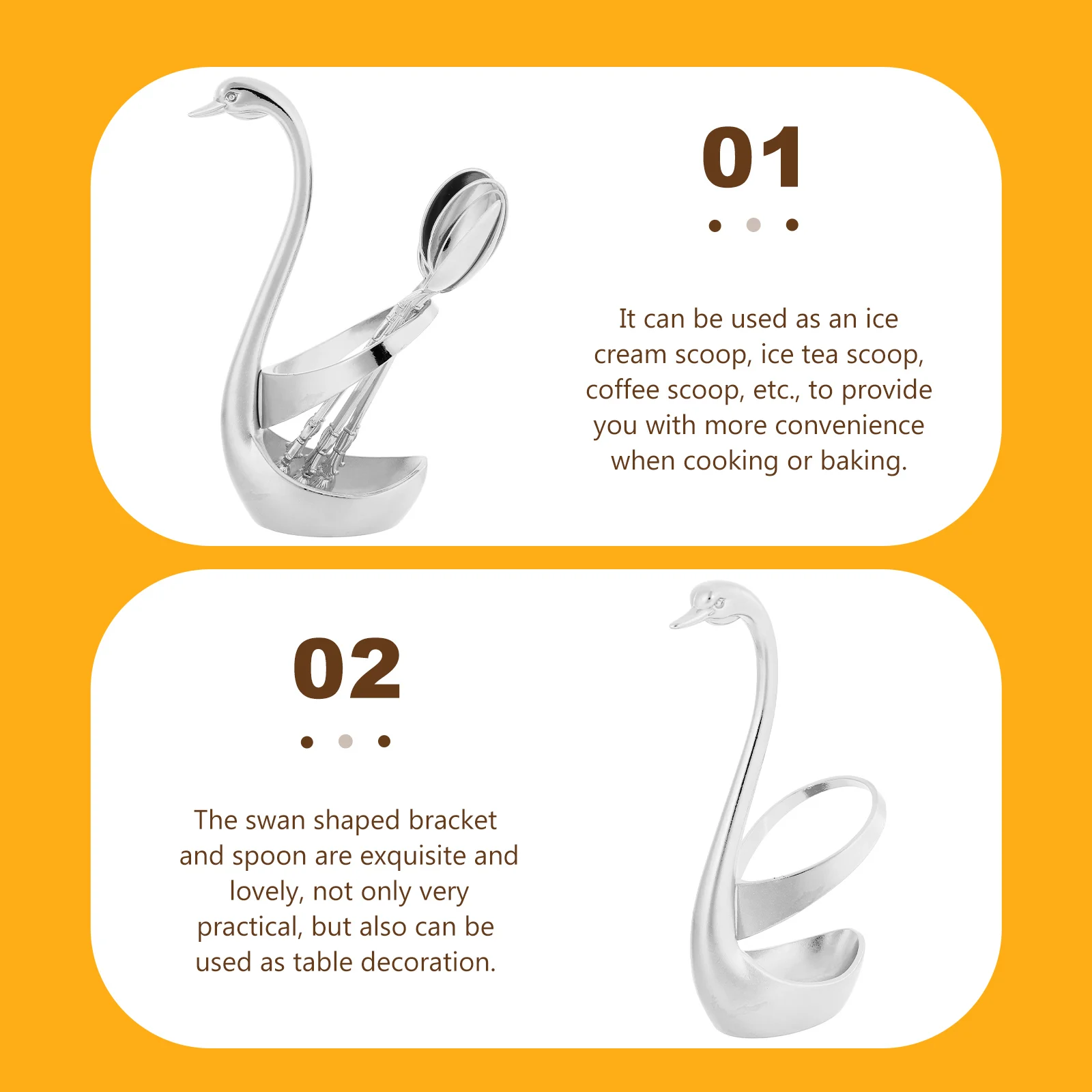

1 Set Alloy Swan Base Dessert Spoons Anti-Rust Kitchen Tableware Coffee Spoon Set Household Storage Rack For Dining