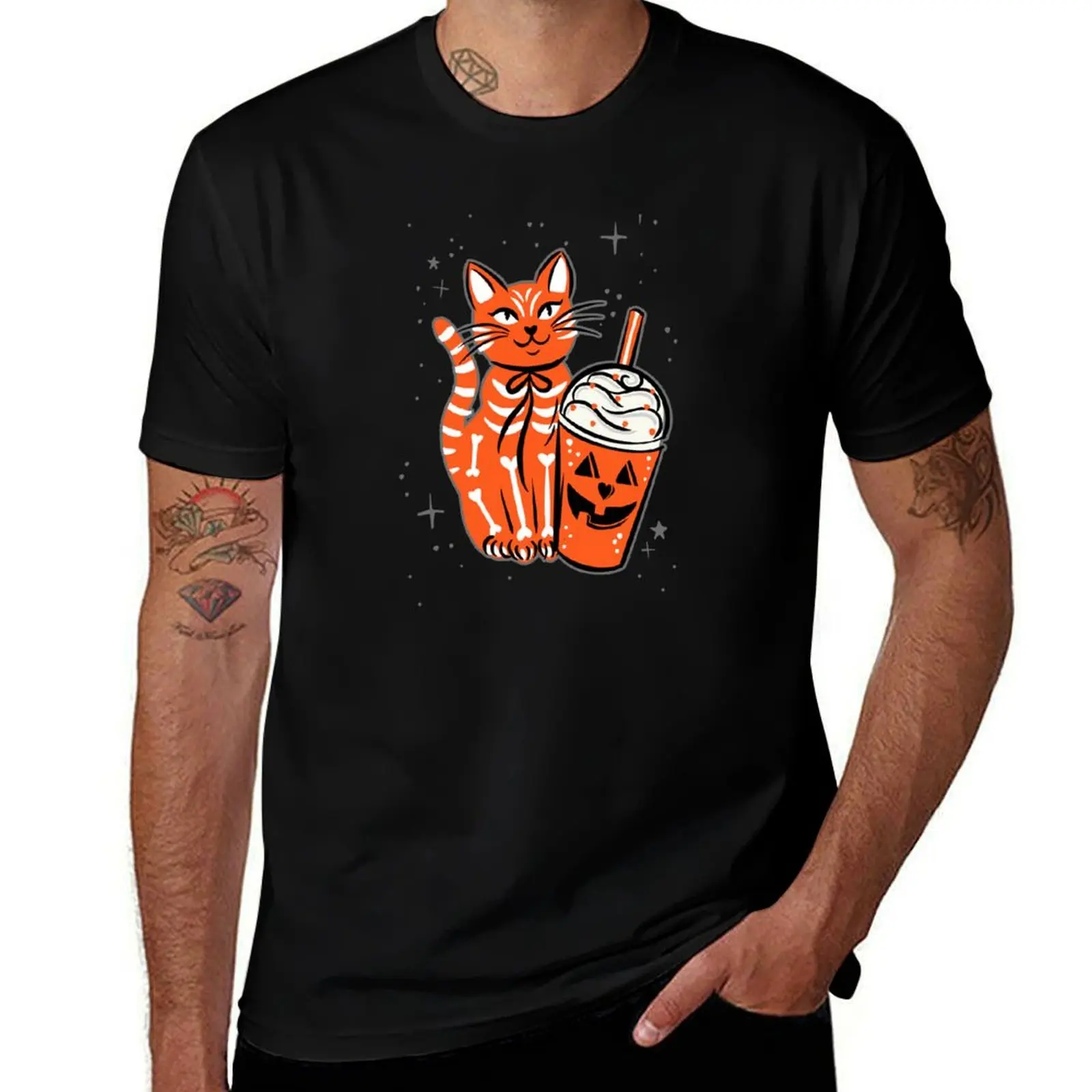 

Pumpkin Spiced Kitty Iced T-Shirt man t shirt summer t shirts for man graphic funny