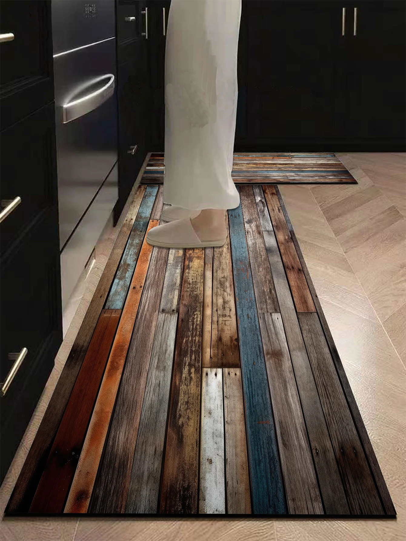 New Thin Horizontal Stripe Double Check Border Kitchen & Bath Mat, Non-Slip, Super Absorbent, Easy to Clean.