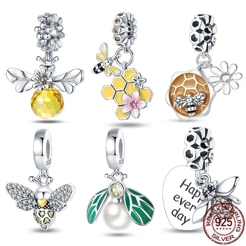 

100% 925 Strerling Silver Bee Series Charms Fit Original Pandora Bracelet Beads DIY Jewelry For Women New in Hot Sale