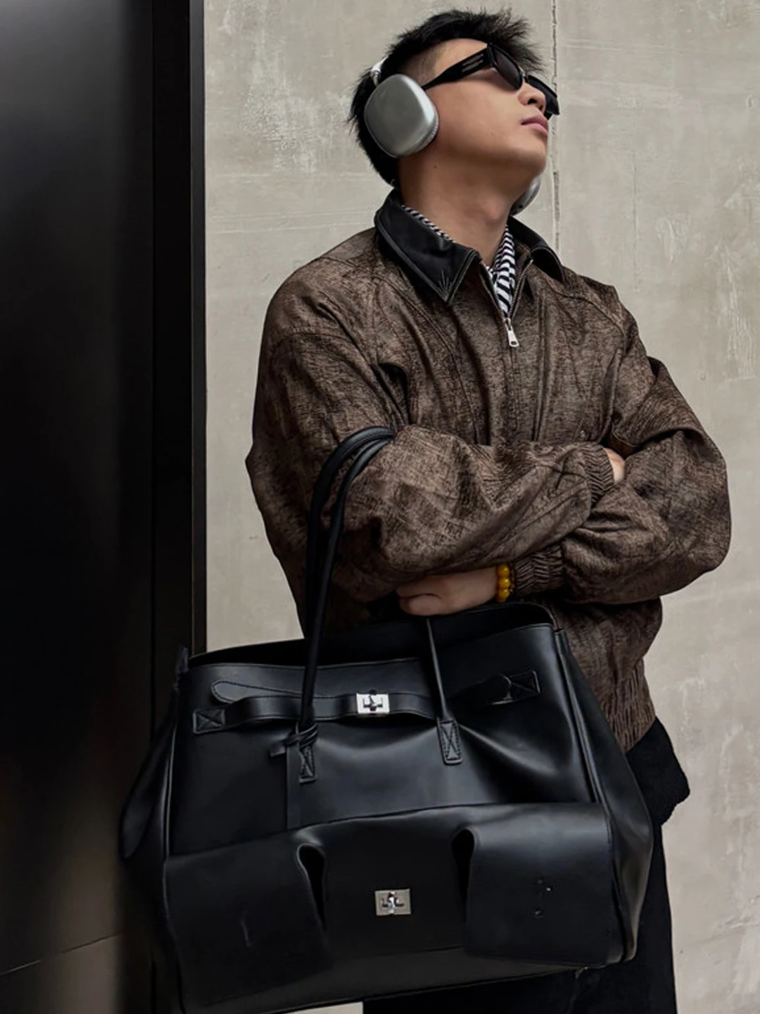 NIN Design Personalized Ins Handbag Retro Leather Casual Harajuku Style Underarm Dark Series Trendy Tote Bag for Youth