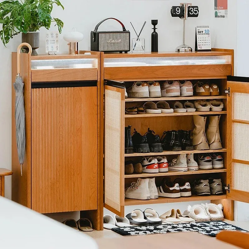 

Cheap Accent Shoe Cabinet Household Door Solid Wood Entrance Vintage Shoe Rack Capacity Storage Muebles Living Room Decoration