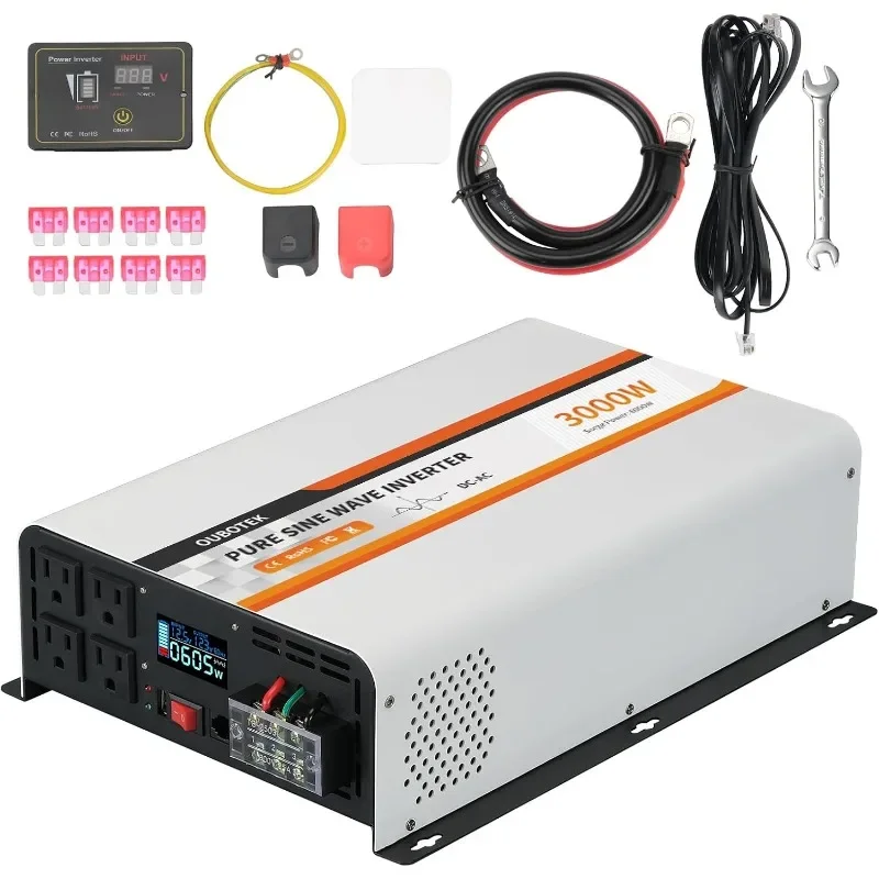 home.3000 Watt Pure Sine Wave Inverter, DC 12V to AC 120V Car Inverter with LCD Display, Remote Control, USB Port