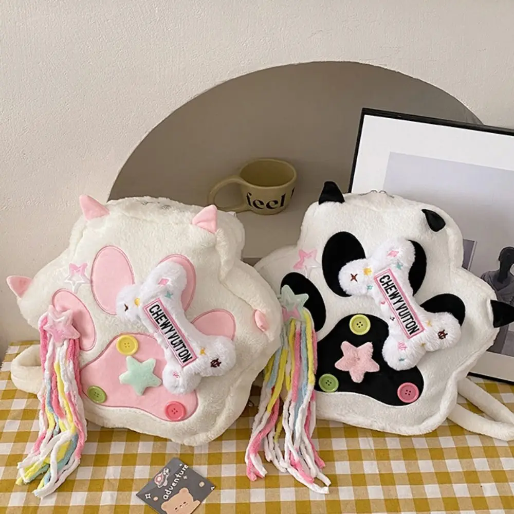 Grande capacidade gato pata de pelúcia mochila dos desenhos animados lolita gato pata ossos mochila de pelúcia multifuncional estilo japonês