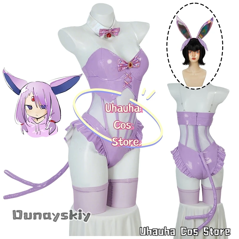 

aBc01 Espeon Cosplay Costume Purple Leather Sexy Women Cosplay Jumpsuit Cute Cartoon Bunny Girl Halloween Roleplay Outfit