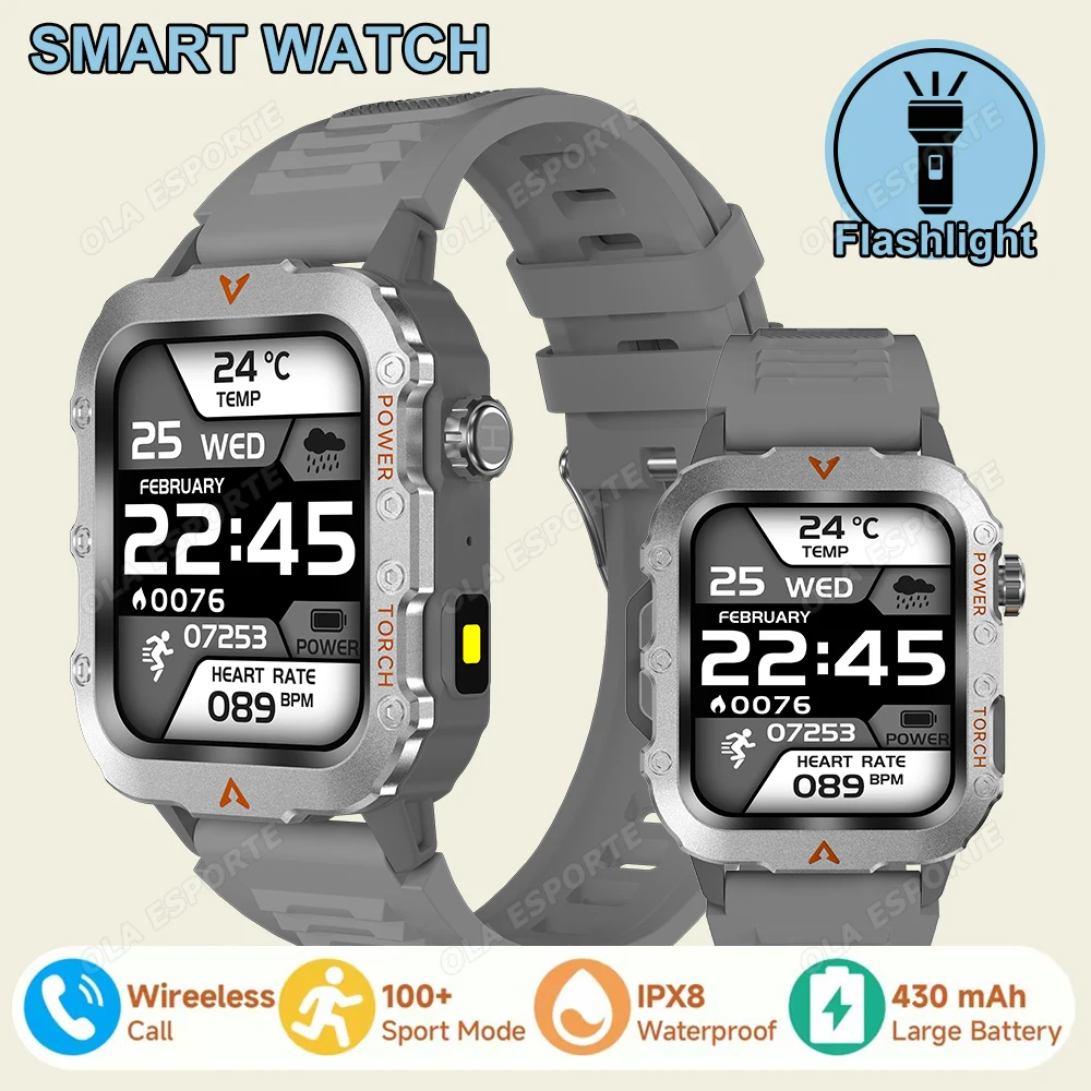 

Мужские военные умные часы с индивидуальным циферблатом, Bluetooth-соединение, умные часы с беспроводным вызовом, IP68, водонепроницаемые, 100 + спортивные режимы, фитнес-часы