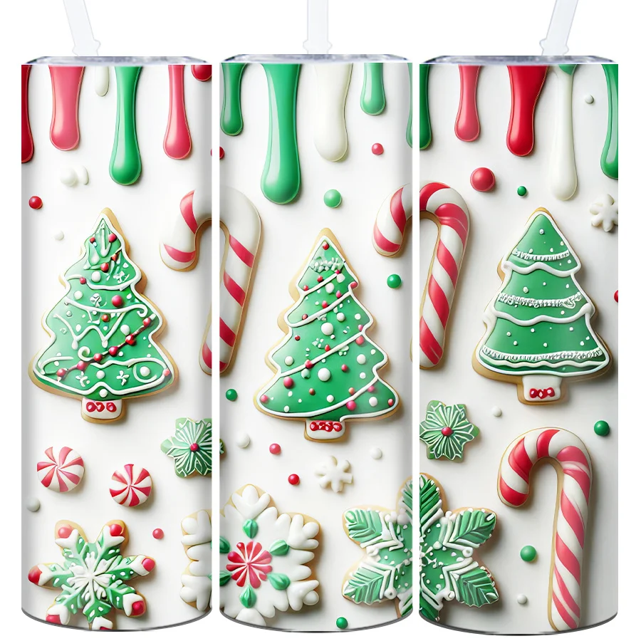 1pc Stainless Steel Insulated Tumbler with Straw and Lid, 20 oz, 3D Printed Christmas Tree and Candy Cane Design, Large Capacity Travel Mug, Reusable, Hand Wash Only, Ideal for Christmas, Halloween, Thanksgiving - Festive Holiday Cup for Parties