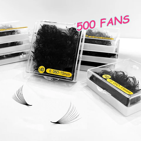 ABONNIE 500 Fans Свободные веерные ресницы 6D-20D 8-18 мм заостренная основа Готовые средние стержни Острые тонкие русские объемные ресницы — изображение продукта