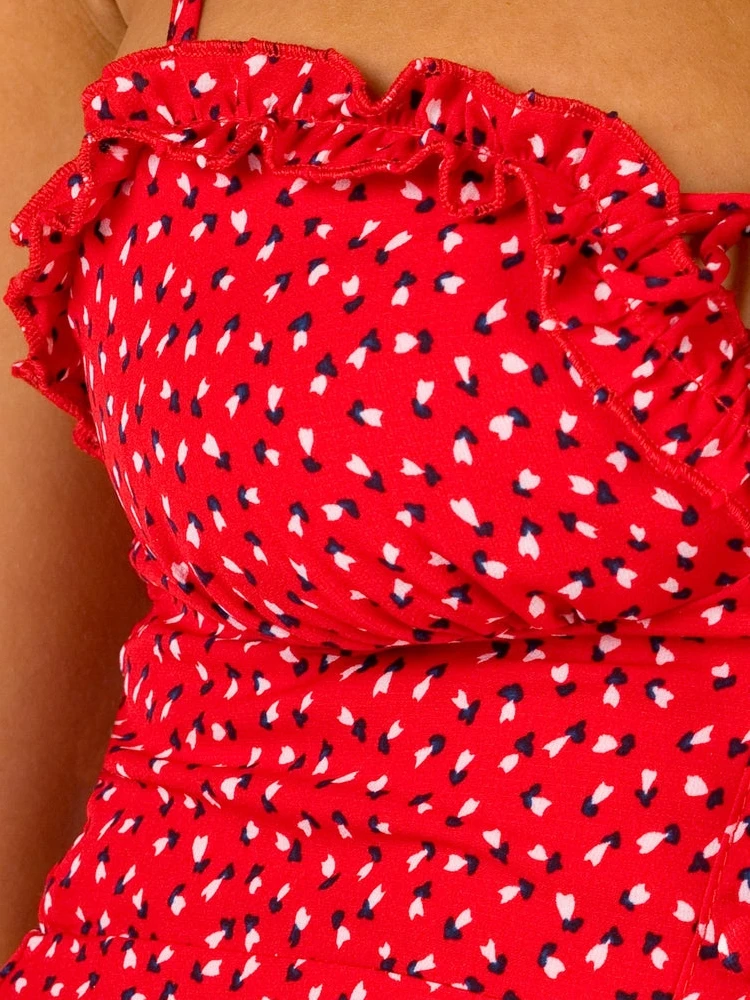 Red Polka Dot ter Stampa floreale Dr Sexy Spicy Girl Papillon V-ne Vita alta Gonna a trapezio Or Lunghezza Estate Dr