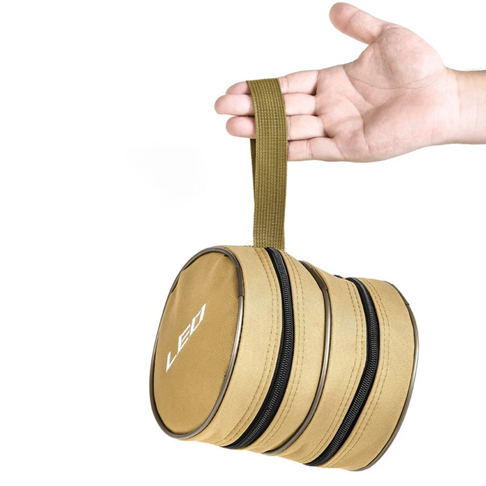 

Круглая сумка цвета хаки для рыболовной катушки, двухслойная портативная сумка для хранения на открытом воздухе, защитная противоударная организация рыболовных принадлежностей