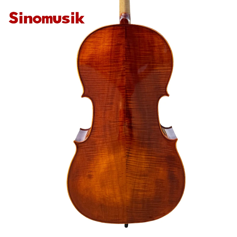 Rotbraunes handbemaltes Flammenahorn-Cello mit Tasche und Bogen, hochwertiges Saiteninstrument für professionelles Spielen. – Detail 6
