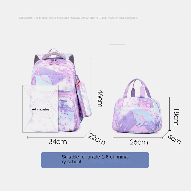 3 Pcs/Set School Bags for Girls Waterproof Children School Backpack Students Kids Primary Schoolbag With Pencil Case Lunch box