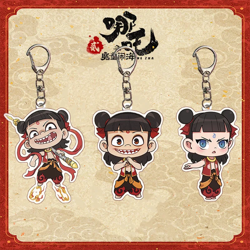 Hot Anime NeZha 2 Cartoon Cute Acrylic Keychain High Quality HD Printing Backpack Pendant Keyring AO GUANG AO RUN  AO BING Gifts