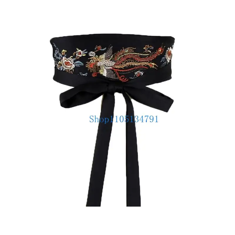 حزام خصر تقليدي واسع بطول 98 كم للنساء، تصميم مطرز، حزام من القماش الناعم، إكسسوار أزياء للمناسبات الثقافية