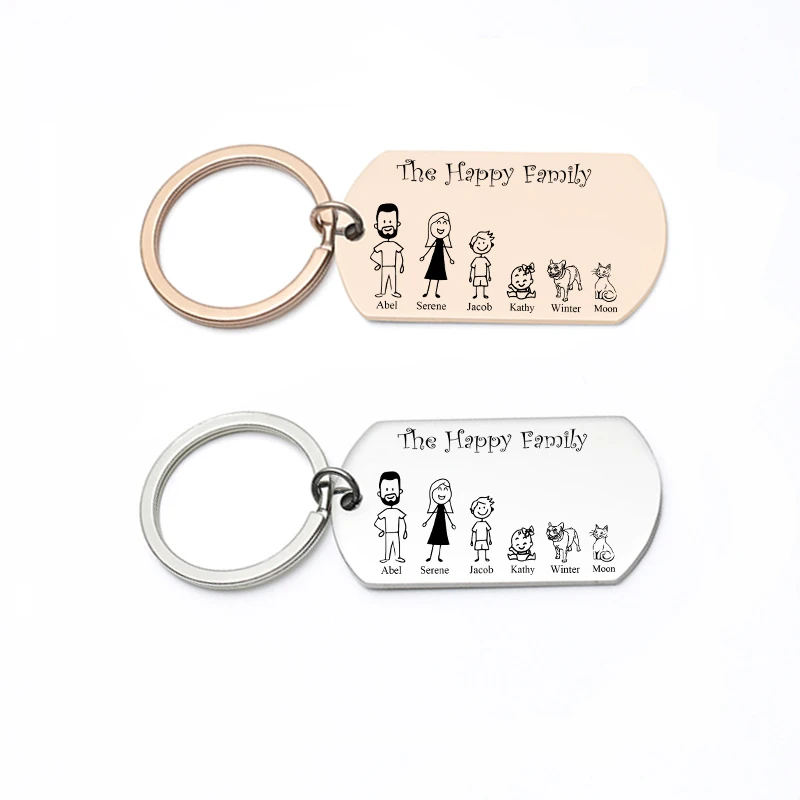 Personalized Custom Family Stainless Steel Keychain Engraved Parents Children Present Keyring Families Member Mother Father Gift