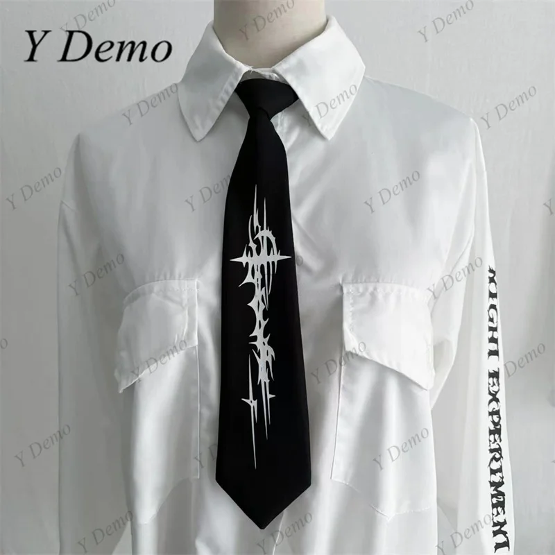 Y Demo Rock Y2k Choker Necktie Thron Pattern Print Adjustable Short Strap Neck Tie