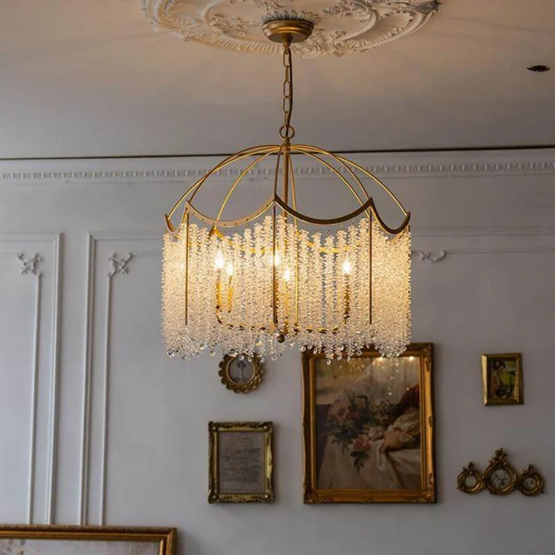 American Crystal Chandelier Bedroom Room Lamp French Light Luxury Villa Retro Designer Tassel Crystal
