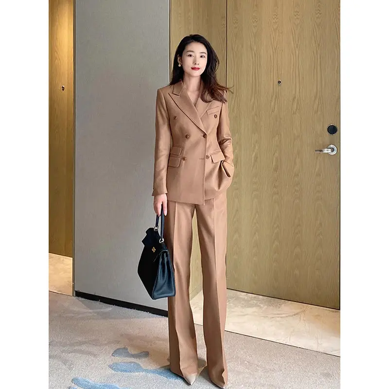 

Camel Color Autumn Winter New High-End Professional Formal OL Commuting Slim Fit Blazer Women Suit Long Pants Two-Piece Set
