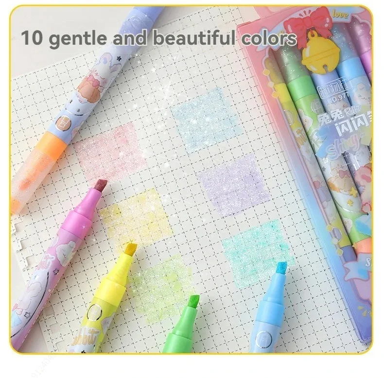 10 Farben ästhetische Stern Glitter Text marker glänzende Sammelalbum Gekritzel Stifte Notebook Highlight Marker Stift Kawaii Kinder Briefpapier – Detail 3