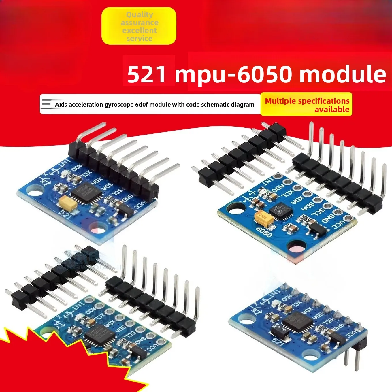 5PCS GY-521 MPU-6050 module three-axis acceleration gyroscope 6DOF module with code schematic