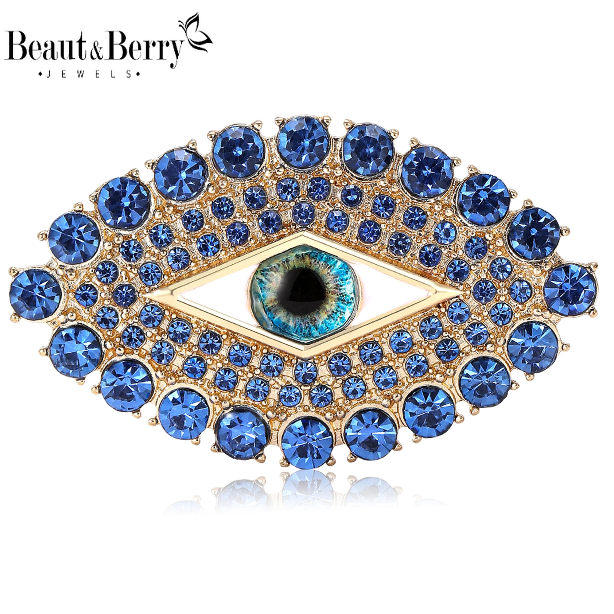 Beaut&Berry Trendy Rhinestone Devil\'s Eye Brooches for Women Beautiful Pins Friends Party Gifts Banquet Jewellery Accessories