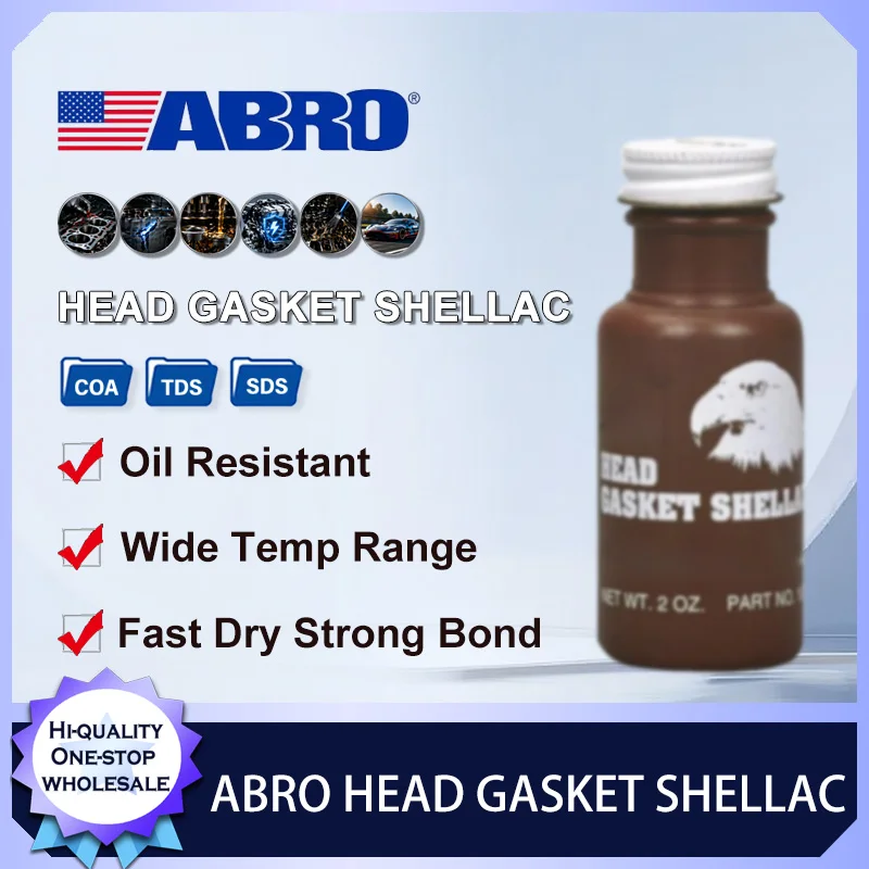 ABRO 2oz Head Gasket Shellac Heat Resistant Sealant Automotive Cylinder Head Engine Block Cooling System Leak Repair Gasket Seal