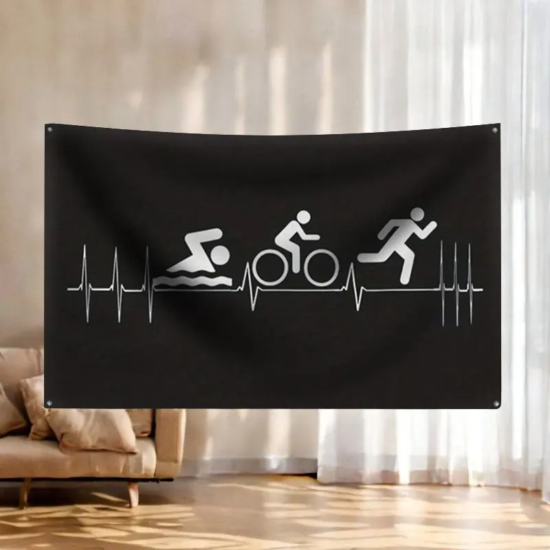 Fitness Sports Banner Poster Athletic Running Cycling Swimming Workout Decor Gym Man Cave Heartbeat Wall Art