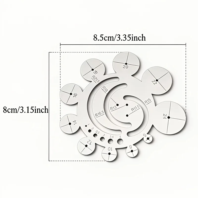 Clear Acrylic 11-in-1 Radius Template, Multi Arc Cutting Gauge Center Finder for Woodworking Jewelry DIY Crafts