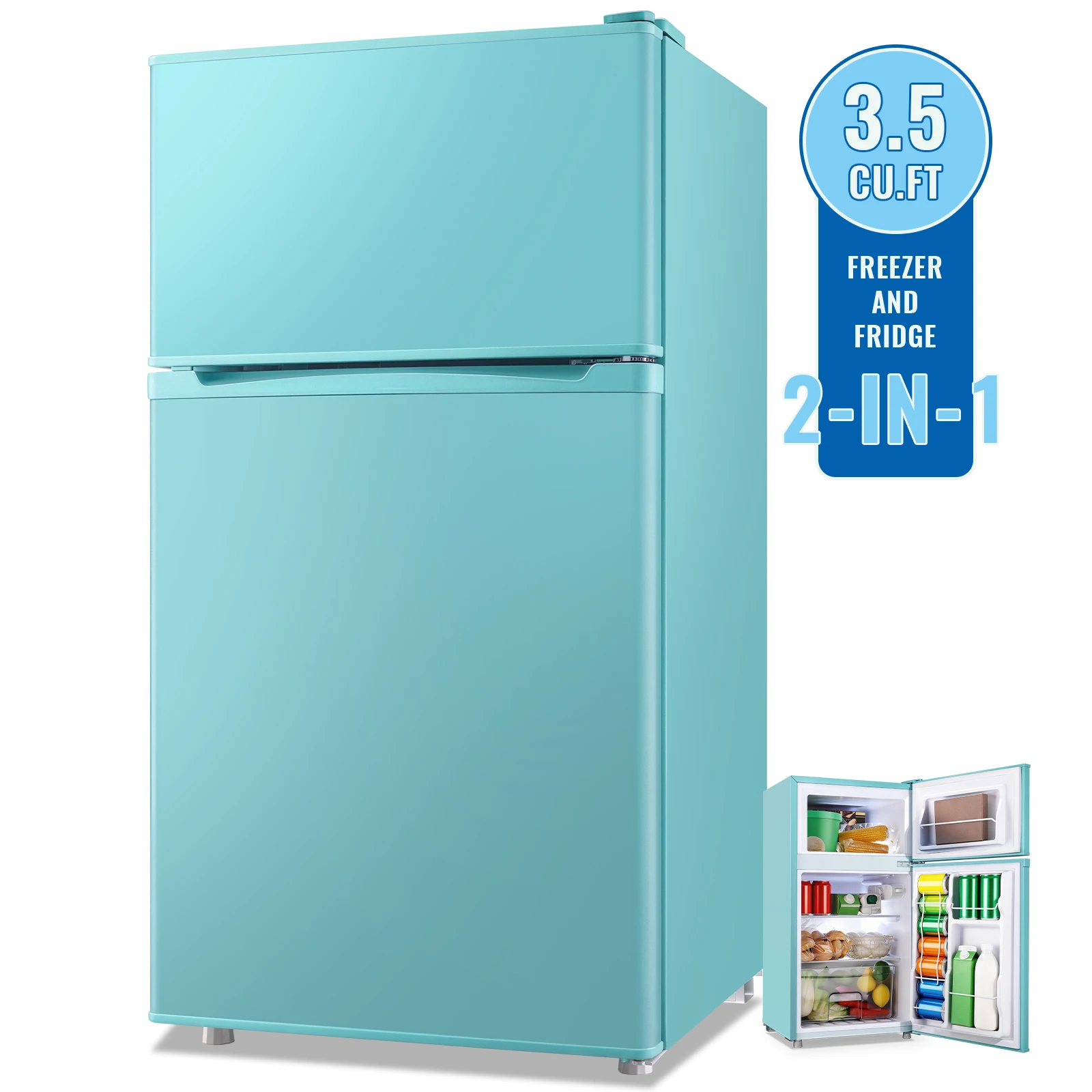 Mini Refrigerator 3.5 Cu.Ft with Freezer, Compact Fridge Featuring 7 Temperature Settings, Quiet Operation for Bedroom, Dormitory, Office, Or Apartment,