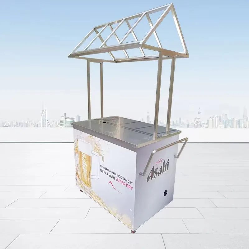 Modern stainless steel snack cart, hand push dining cart, night market stall manufacturers wholesale metal panel wood art