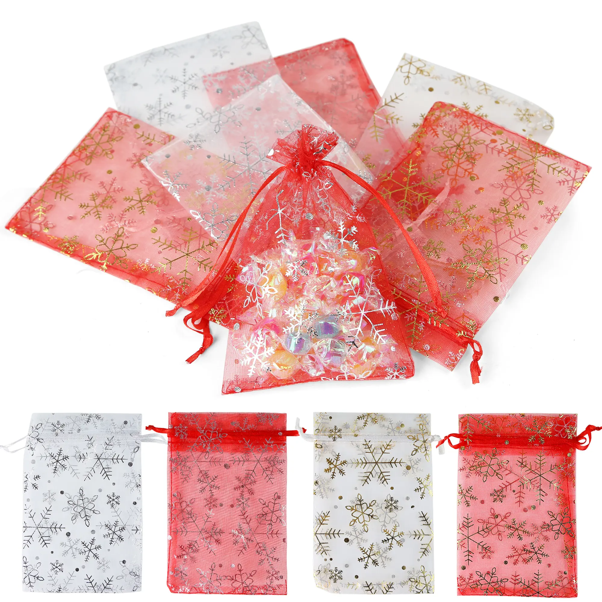 50PCS Moon Stars Drawstring Organza Bags Jewelry Gift Bags Pouches Gold Star Organza Favor Pouches for Christmas Wedding view 2