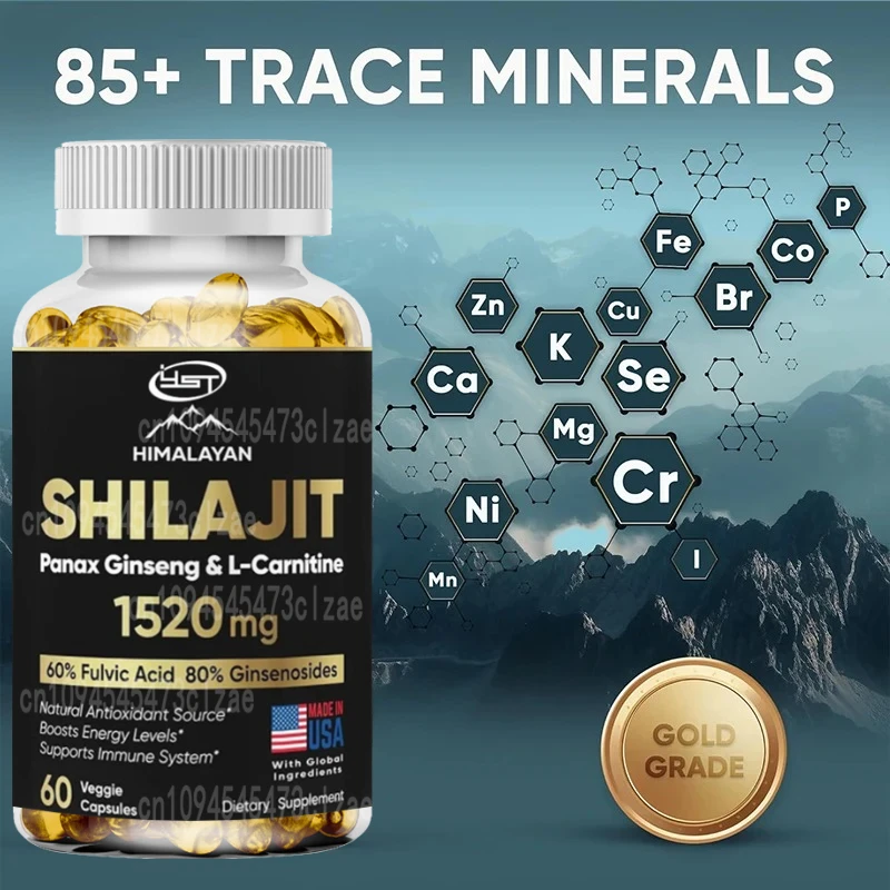 Supplement 60 Capsules 60% Fulvic Acid 85+ Trace Minerals for Energy Boost & Immune Support Shilajit for Men & Women