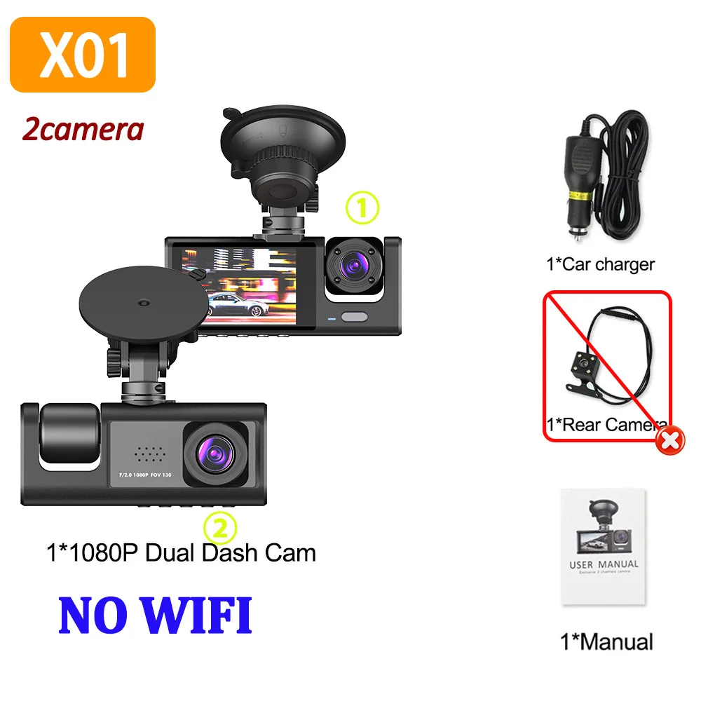 1080P Auto Dvr 2/3 Camra Dash Cam voor Auto's Camera voor Voertuig Recorder Video Voor Optioneel Achteruitrijcamera Nachtzicht Dashcam