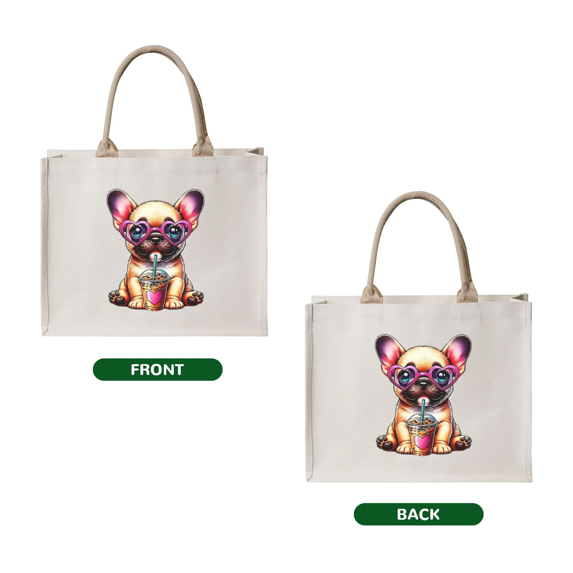 Recycling Cute French Bulldog Coffee Addict  Shopping Bag Women Tote Bag Portable Frenchie Dog Lover Groceries Shopper Bags